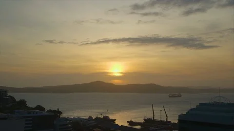 A sunset from a cargo pier Stock Footage 94612896