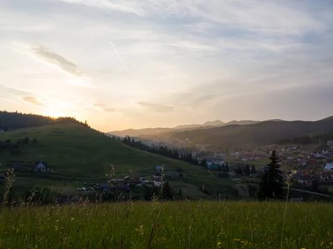 Sunset in Carpathian mountains Stock Photos