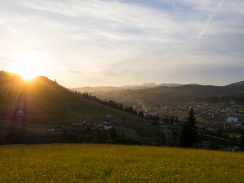 Sunset in Carpathian mountains Stock Photos