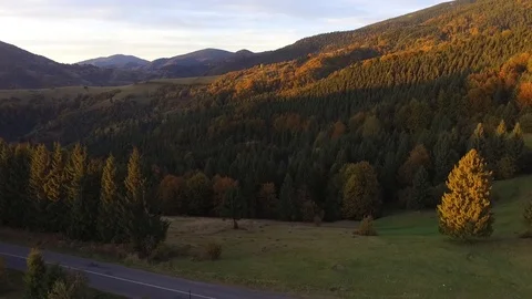 Sunset in the Carpathian mountains, shot on a drone Stock Footage