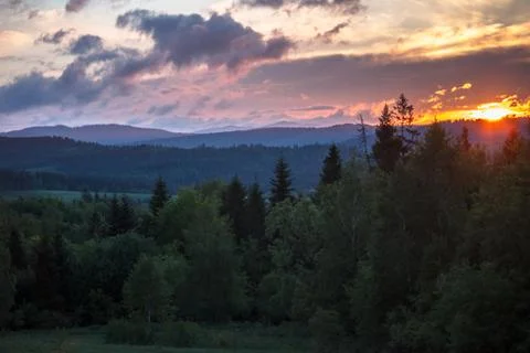 The sunset in the Carpathians. Stock Photos