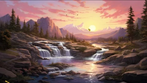 Sunset Cascade in the Wilderness 库存影片 264762171