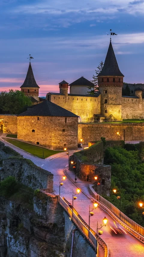 Sunset at the castle of Kam'yanets'-Podil's'kyi Stock Footage 293154682