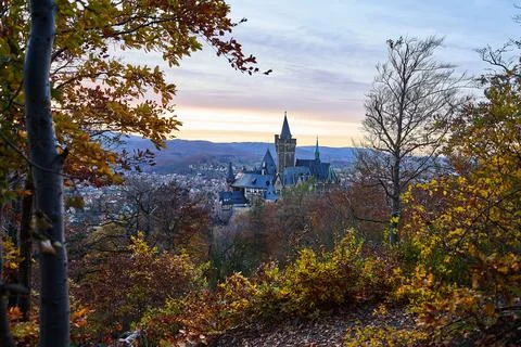 Sunset at Castle Wernigerode in Autumn Stock-Fotos