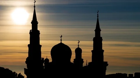 Sunset with Cathedral of Moscow in Silhouette: Time Lapse with Colourful Clouds Stock Footage 123299667