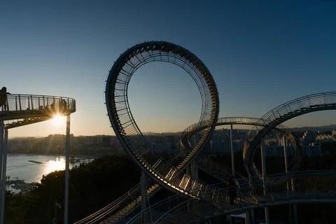 Sunset Centered Inside Circular Skywalk Stock Photos