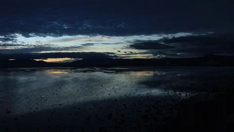 The sunset on the Chaka Salt Lake Stock Footage 85713349