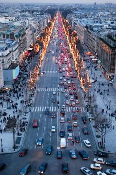Sunset at Champ Elysee on Paris Stock Photos