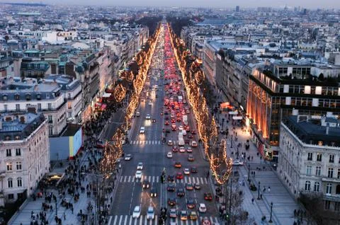 Sunset at Champ Elysee on Paris 스톡 사진