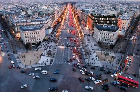 Sunset at Champ Elysee on Paris Stock Photos