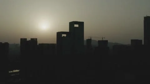 Sunset Changsha CBD West Side of Xiangjiang River Video stock 167345080