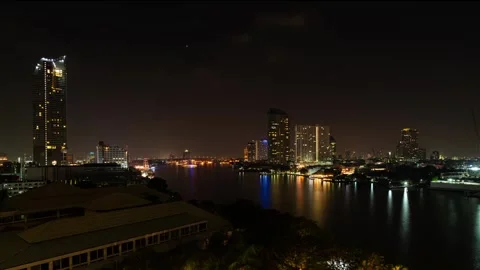 Sunset on the Chao Phraya River in the city of Bangkok, Thailand Stock Footage 245788012