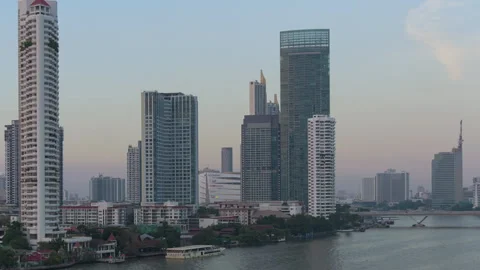 Sunset on the Chao Phraya River in the city of Bangkok Stock Footage 245788544