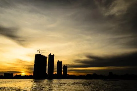 Sunset of the chao phraya river Stock Photos