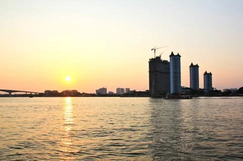 Sunset at chao phraya river Stock Photos