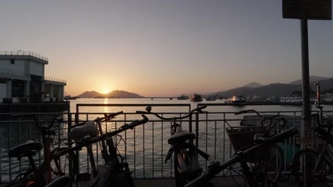 Sunset Cheung Chau harbour Stock Footage 265013329