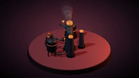 Sunset chimney plant slow orbit animation Stock-Footage 339333876