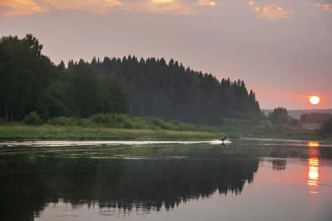 Sunset on Chusovaya river Stock Photos