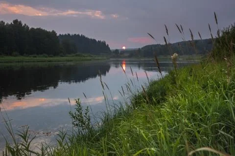 Sunset on Chusovaya river Stock-Fotos