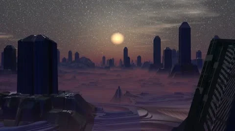 Sunset in the city of aliens Stock Footage 21759410