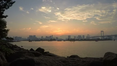 Sunset in city and river time lapse Stock Footage 100874443