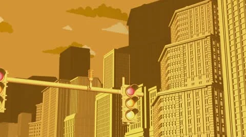 Sunset City Background HD Stock Footage 10870911