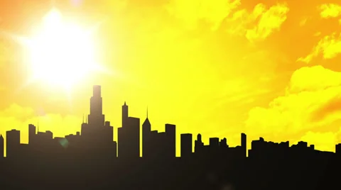 Sunset With City Buildings Stock Footage 39497693