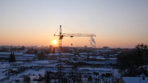 Sunset city crane Stock Footage 86728609