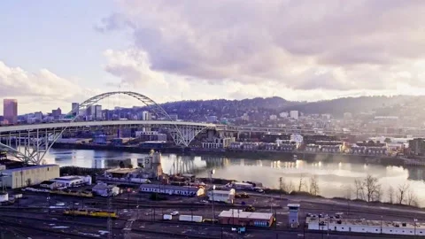 Sunset city drone shot Stock Footage 170787981