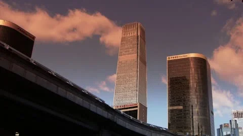 Sunset city financial district,business office buildings in China,timelapse. Stock Footage