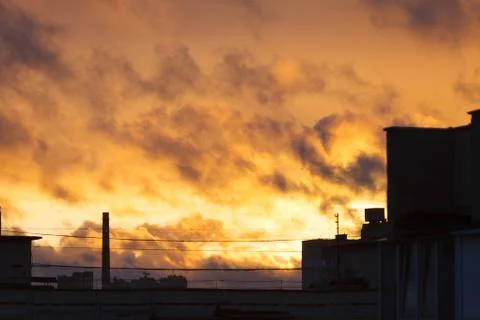 Sunset in the city. Fire sunset Stock Photos