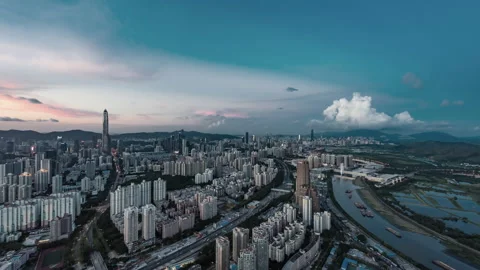 Sunset in the city high above Stock Footage 138784998