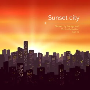 Sunset city landscape Stock Illustration