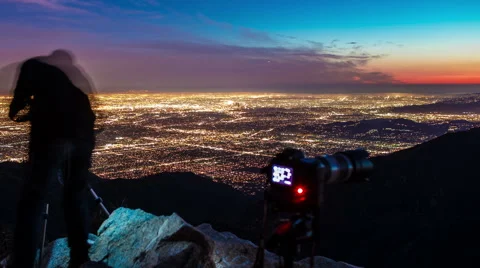 Sunset City Lights Night Timelapse with Photographers Stock Footage 50520197