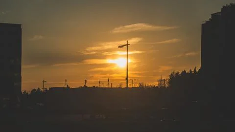 Sunset in the city. Orange sunset, framing Stock Photos