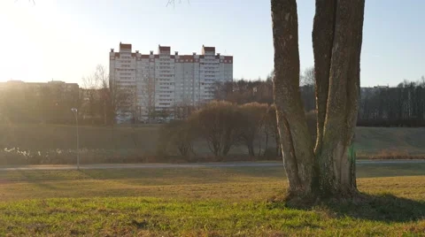 Sunset in City Park on Cold Day Stock-Footage 58696935