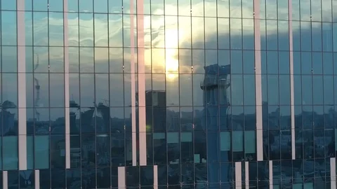 Sunset city in reflection Stock Footage