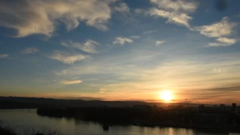Sunset City River Hill Stock Footage 141055794