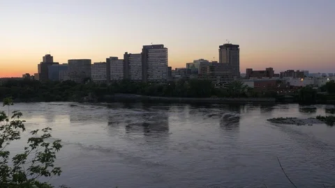 Sunset on city river, Ottawa Stock Footage 95294250