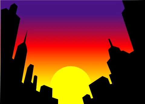 Sunset City Skyline Background Stock Illustration