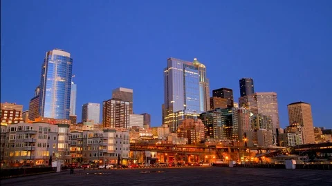 Sunset City Time Lapse With Lights Turning On Stock Footage 81150510