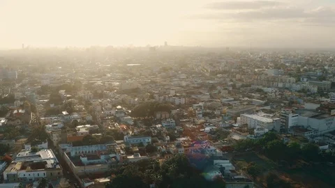 Sunset. The city is a top view. Bridges and streets of the capital of Dominican Stock Footage 74367364
