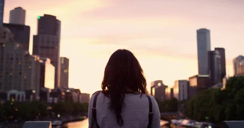 Sunset city view Melbourne Stock Footage