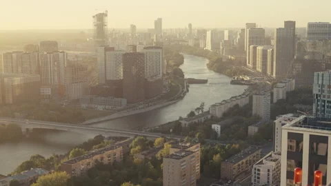 Sunset City View over Moskva River from Rooftop Stock Footage 320194218