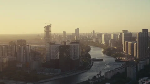 Sunset City View over Moskva River from Rooftop Stock Footage 320194240