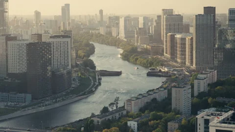 Sunset City View over Moskva River from Rooftop Stock Footage 320195324