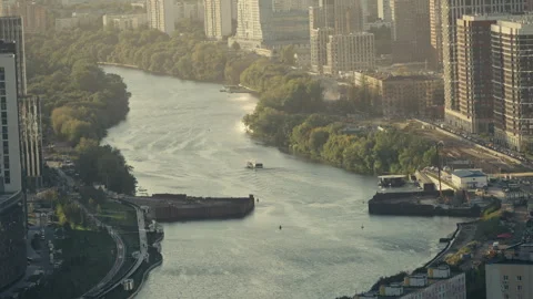 Sunset City View over Moskva River from Rooftop Stock Footage 320195325