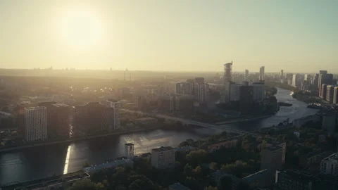 Sunset City View from Rooftop, Moscow Stock Footage 320195541