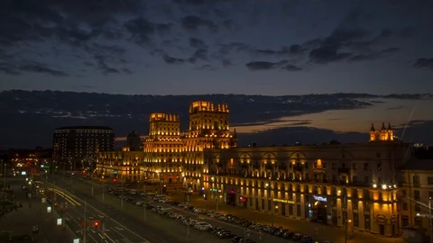 Sunset with Cityscape of Center Minsk from top view time lapse. Stock Footage 92391153