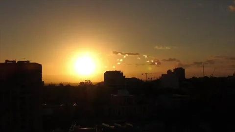 Sunset Cityscape with Flying Seagulls Stock Footage 325329377